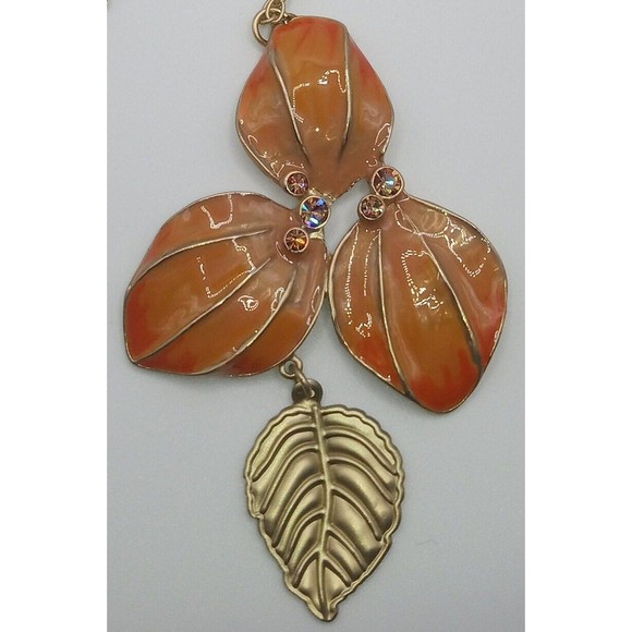 Coldwater Creek Enamel Orange Flower Gold Tone Leaf Pendant Necklace - Picture 7 of 10